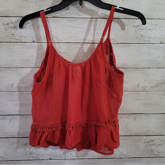 Forever 21 Sheer Embroidered Floral Cropped  Tank Top Adjustable Straps Sz Small - Picture 7 of 10
